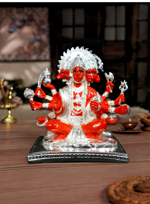 Sliver Plated Panchmukhi Hanuman - Divine Art Creation