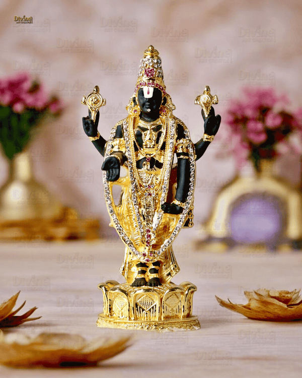 Gold Plated Tirupati Balaji Statue with Diamond Work