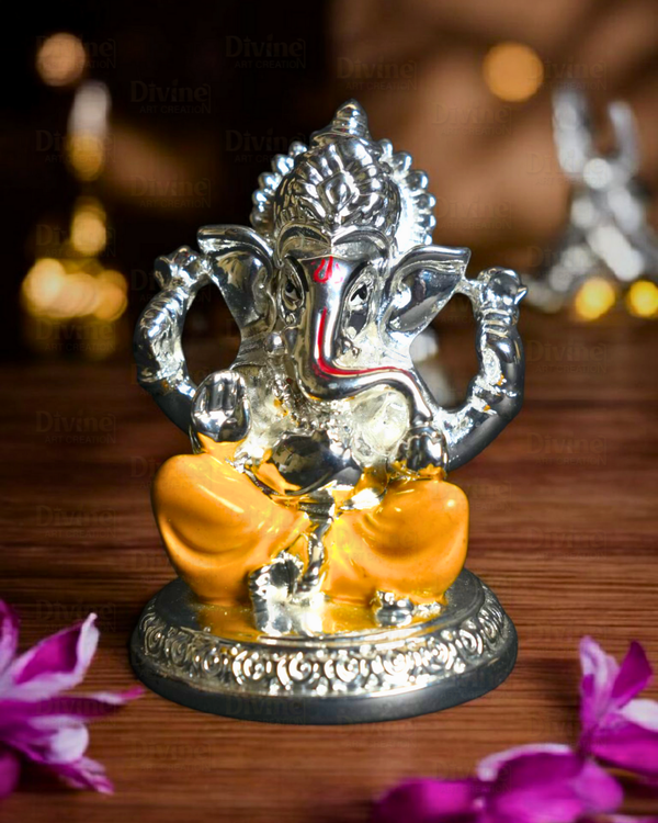 Silver and Yellow Plated Ganpati - Lord Ganesha Murti for Home & Gifting - Divine Art Creation