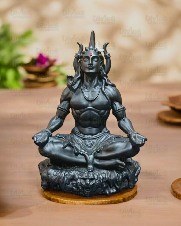 Adiyogi Idol – Black Matte Finish on Rock Base | Lord Shiva Statue - Divine Art Creation