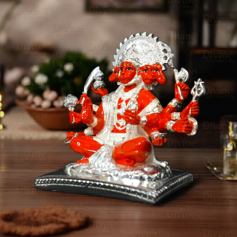 Sliver Plated Panchmukhi Hanuman - Divine Art Creation
