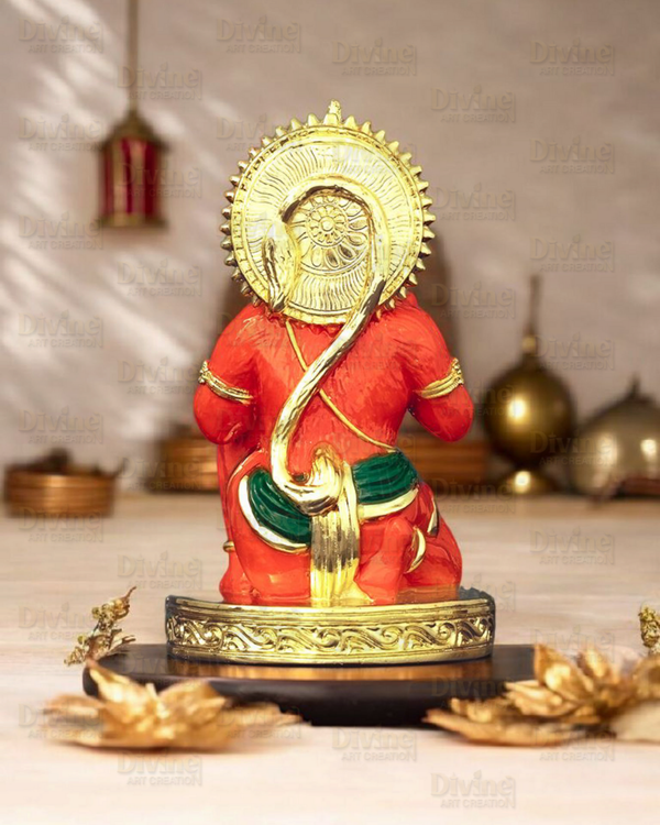 Sinduri Hanuman Murti – Gold Plated Idol for Car Dashboard & Home - Divine Art Creation