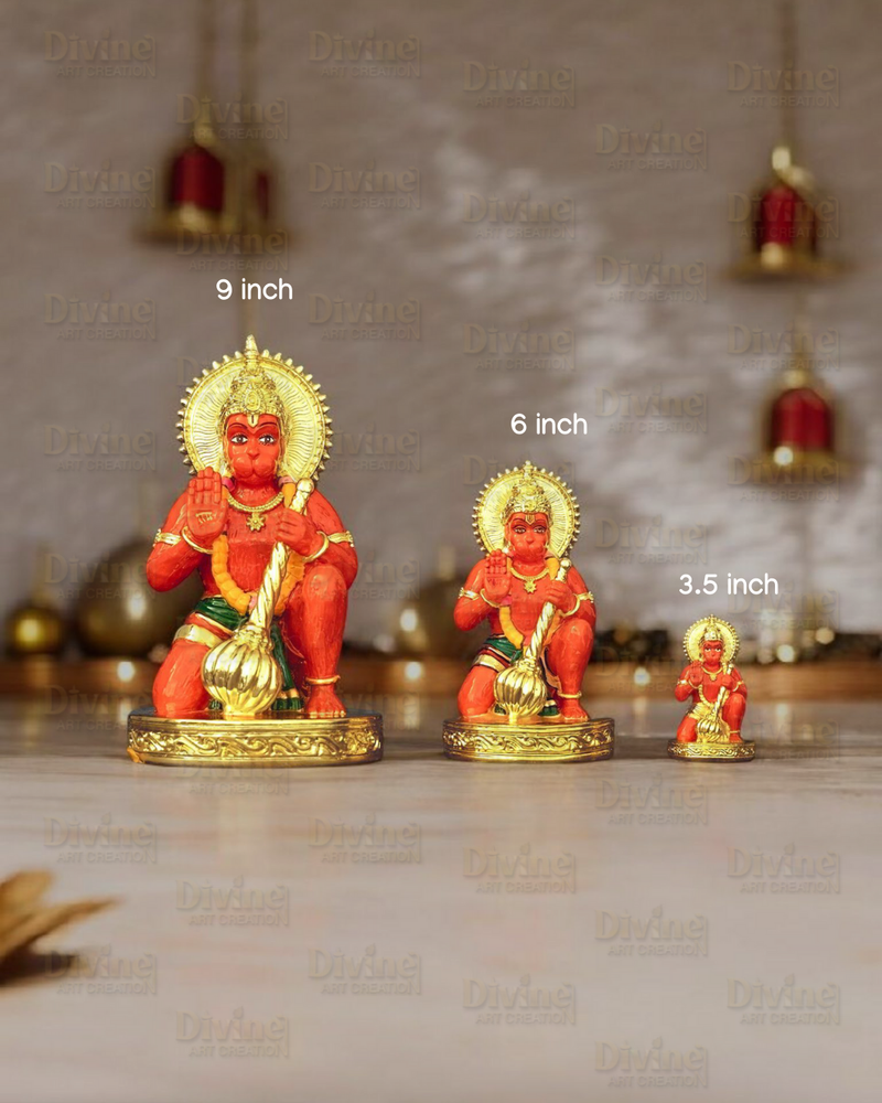 Sinduri Hanuman Murti – Gold Plated Idol for Car Dashboard & Home - Divine Art Creation