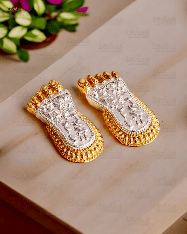 Maa Lakshmi Charan Paduka | Gold & Silver Plated Divine Footprints | 3 Inch