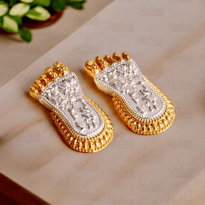 Maa Lakshmi Charan Paduka | Gold & Silver Plated Divine Footprints | 3 Inch
