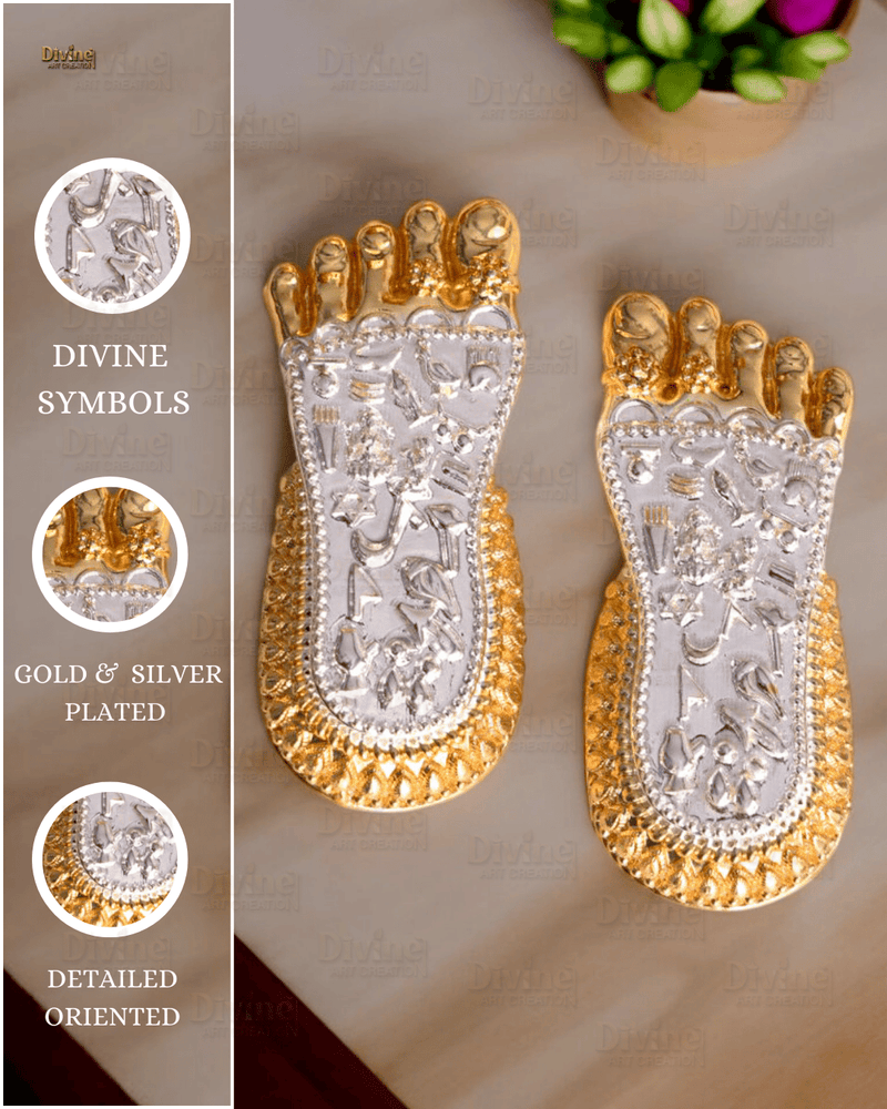 Maa Lakshmi Charan Paduka | Gold & Silver Plated Divine Footprints | 3 Inch