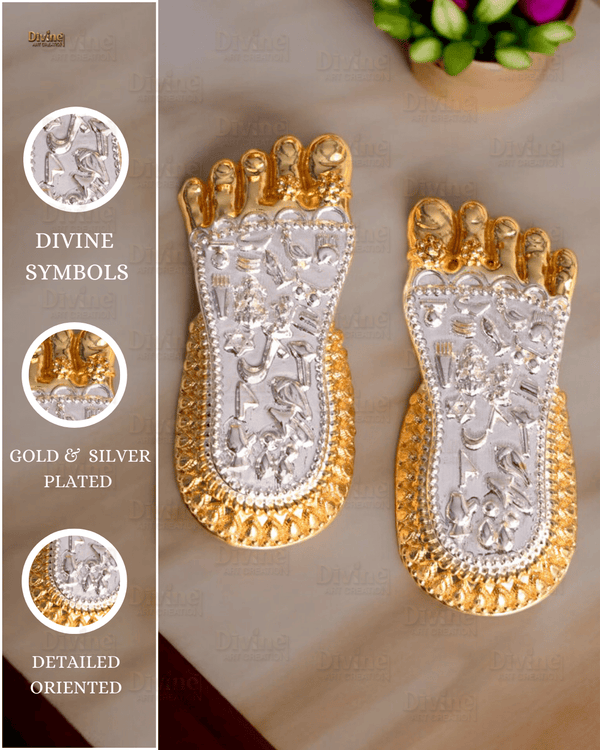 Maa Lakshmi Charan Paduka | Gold & Silver Plated Divine Footprints | 3 Inch