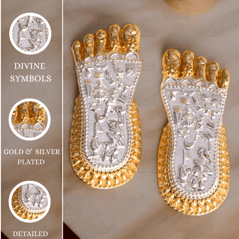 Maa Lakshmi Charan Paduka | Gold & Silver Plated Divine Footprints | 3 Inch
