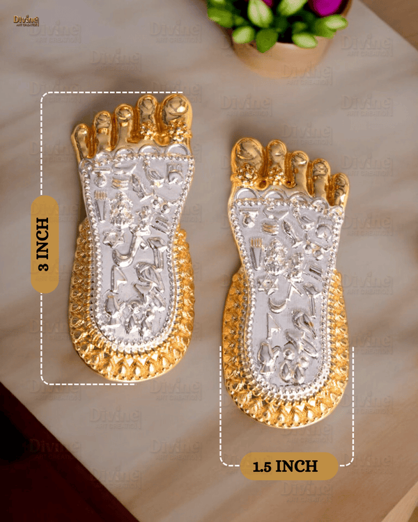 Maa Lakshmi Charan Paduka | Gold & Silver Plated Divine Footprints | 3 Inch