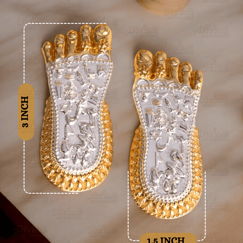 Maa Lakshmi Charan Paduka | Gold & Silver Plated Divine Footprints | 3 Inch