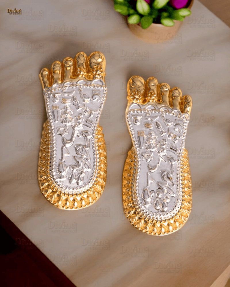 Maa Lakshmi Charan Paduka | Gold & Silver Plated Divine Footprints | 3 Inch