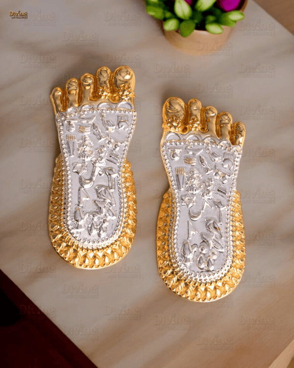 Maa Lakshmi Charan Paduka | Gold & Silver Plated Divine Footprints | 3 Inch