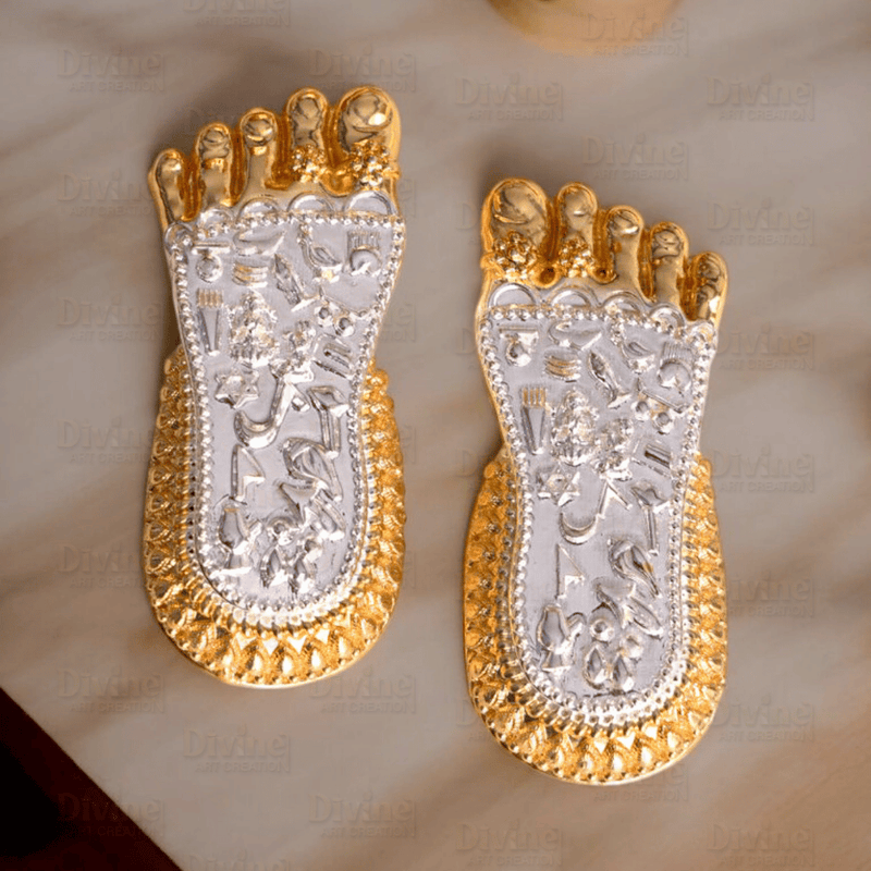 Maa Lakshmi Charan Paduka | Gold & Silver Plated Divine Footprints | 3 Inch