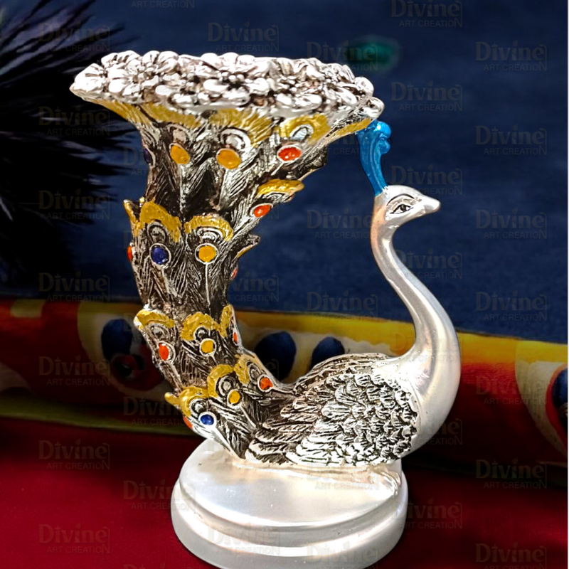 Antique Matt Finish Peacock Candle-Sliver Plated - Divine Art Creation
