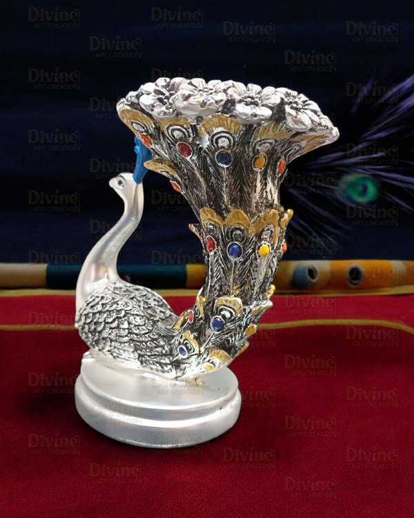 Antique Matt Finish Peacock Candle-Sliver Plated - Divine Art Creation
