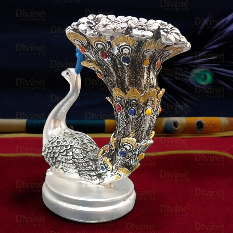 Antique Matt Finish Peacock Candle-Sliver Plated - Divine Art Creation