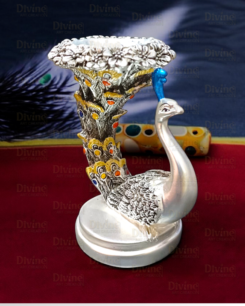 Antique Matt Finish Peacock Candle-Sliver Plated - Divine Art Creation