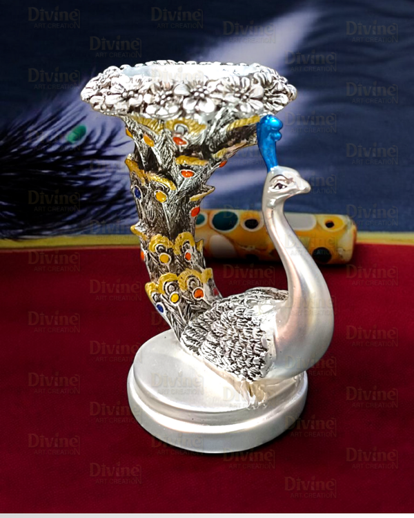 Antique Matt Finish Peacock Candle-Sliver Plated - Divine Art Creation