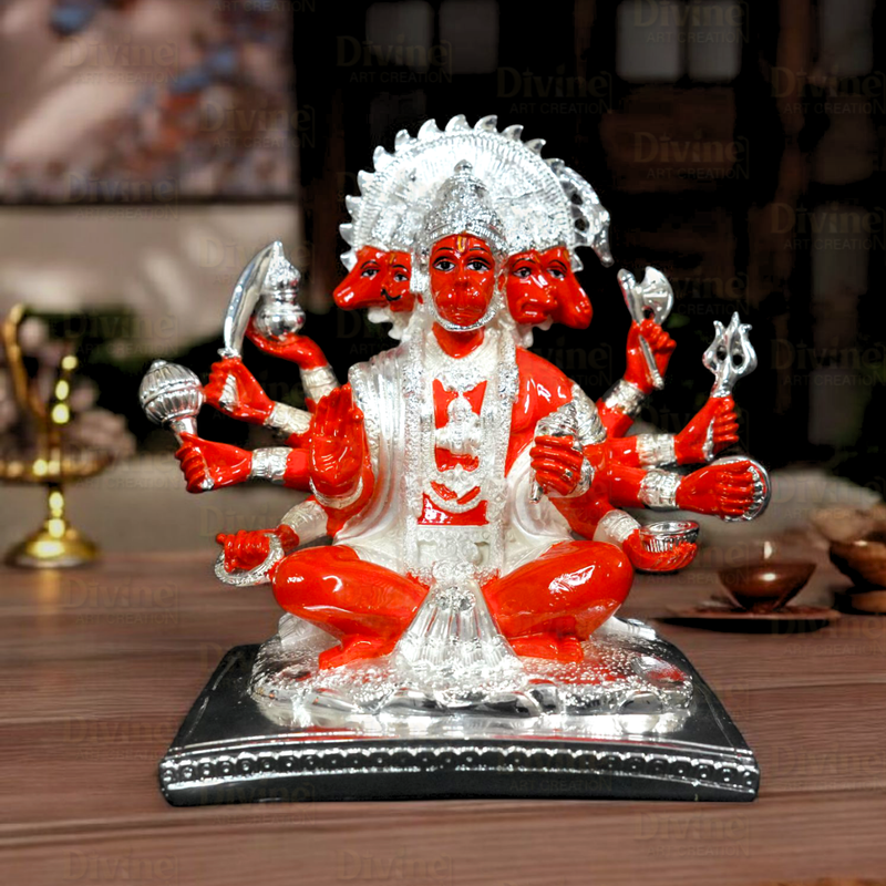 Sliver Plated Panchmukhi Hanuman - Divine Art Creation