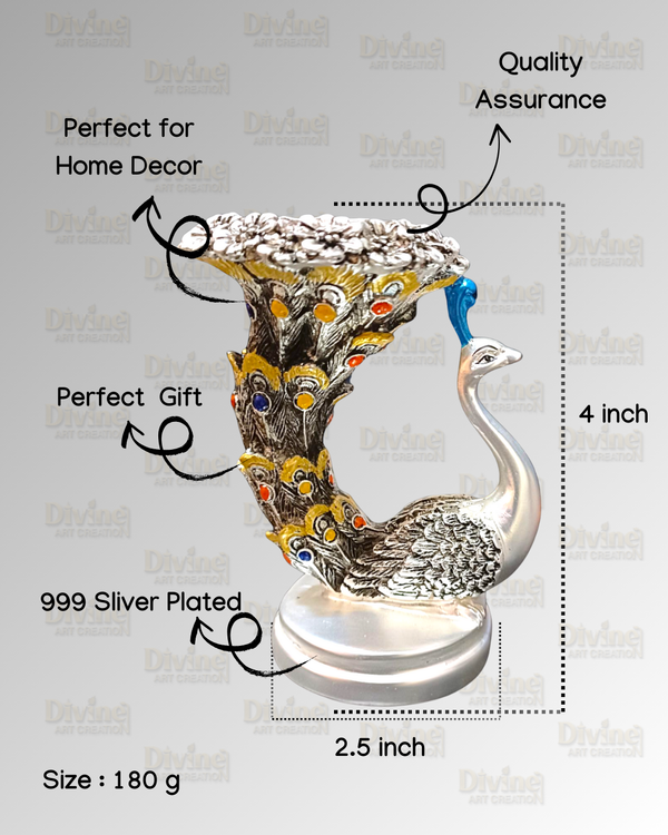 Antique Matt Finish Peacock Candle-Sliver Plated - Divine Art Creation
