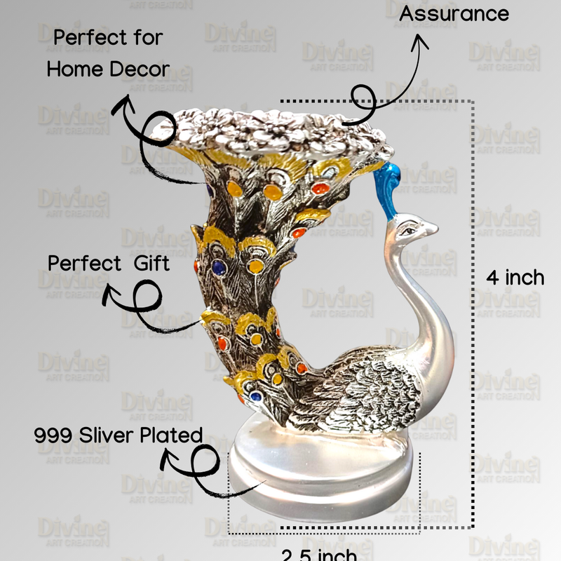 Antique Matt Finish Peacock Candle-Sliver Plated - Divine Art Creation