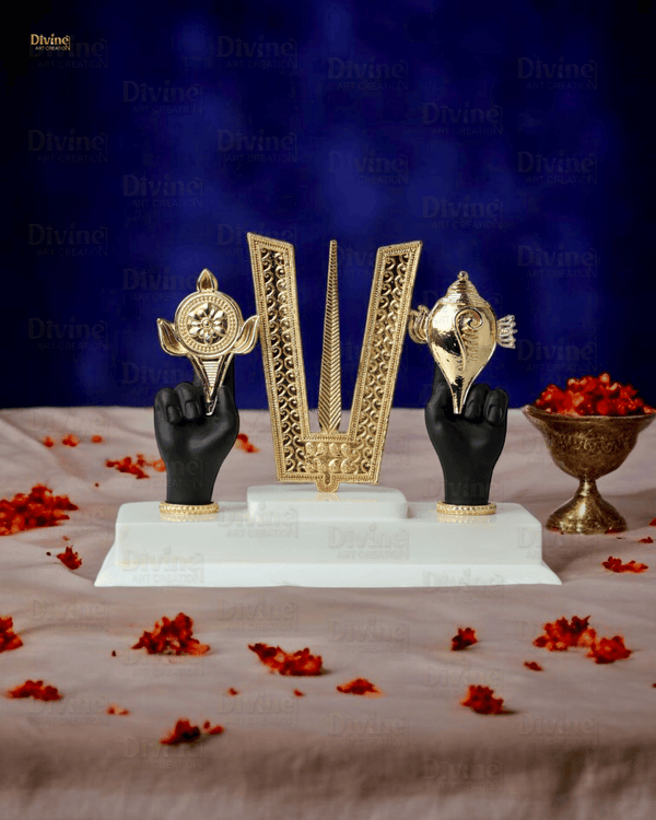 Tirupati Balaji Tilak & Hand Idol – Gold Plated Symbol of Divinity and Protection
