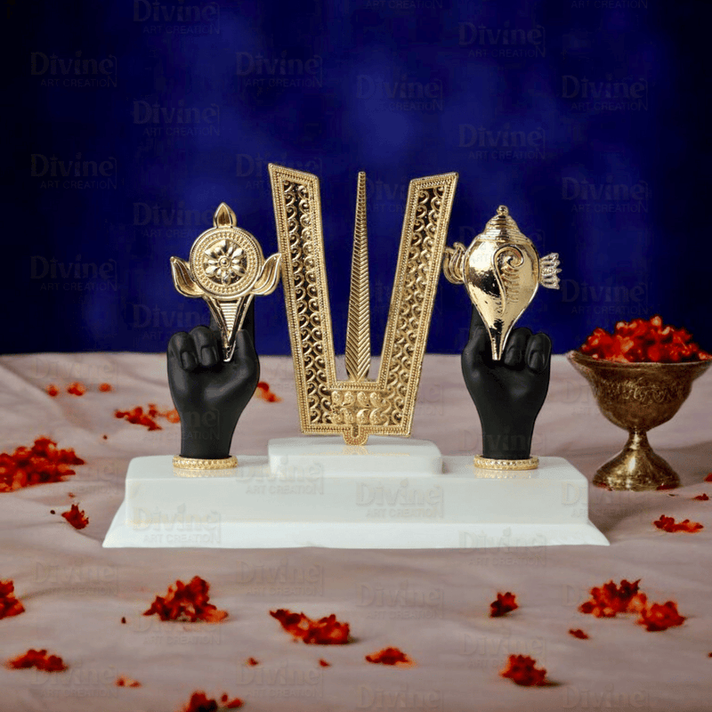 Tirupati Balaji Tilak & Hand Idol – Gold Plated Symbol of Divinity and Protection