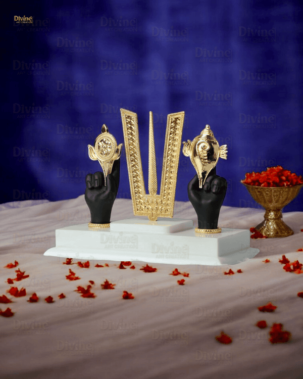 Tirupati Balaji Tilak & Hand Idol – Gold Plated Symbol of Divinity and Protection