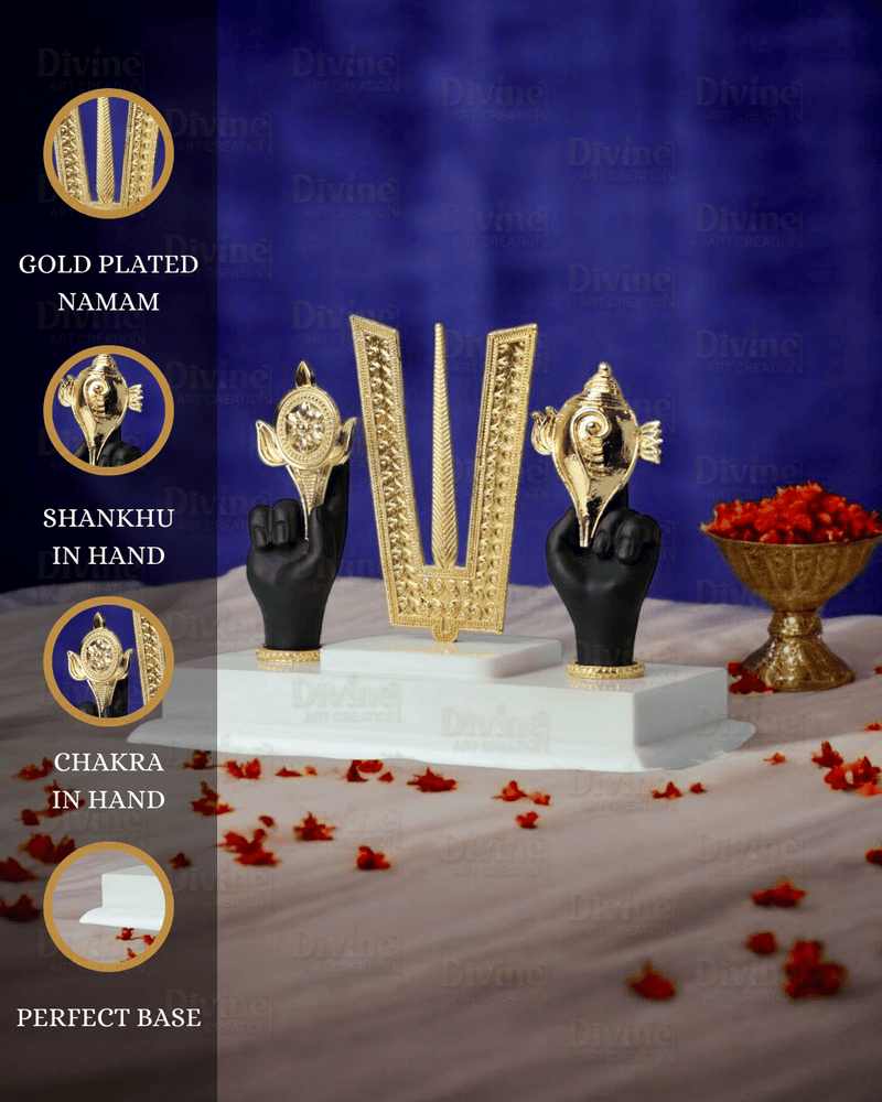 Tirupati Balaji Tilak & Hand Idol – Gold Plated Symbol of Divinity and Protection
