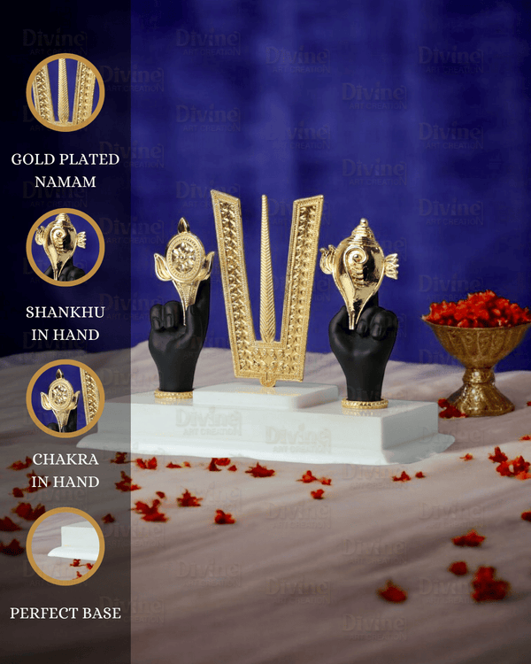Tirupati Balaji Tilak & Hand Idol – Gold Plated Symbol of Divinity and Protection