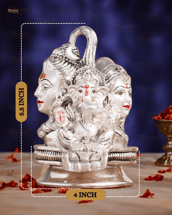 Silver Plated Shivling Idol with Shivji Family – Antique Embossed Finish