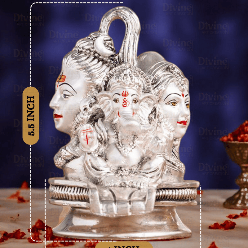 Silver Plated Shivling Idol with Shivji Family – Antique Embossed Finish