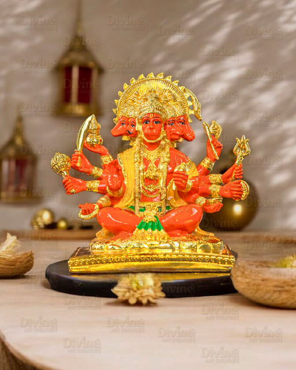 Gold Plated Panchmukhi Hanuman - Divine Art Creation