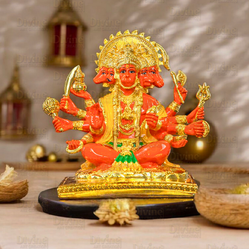 Gold Plated Panchmukhi Hanuman - Divine Art Creation