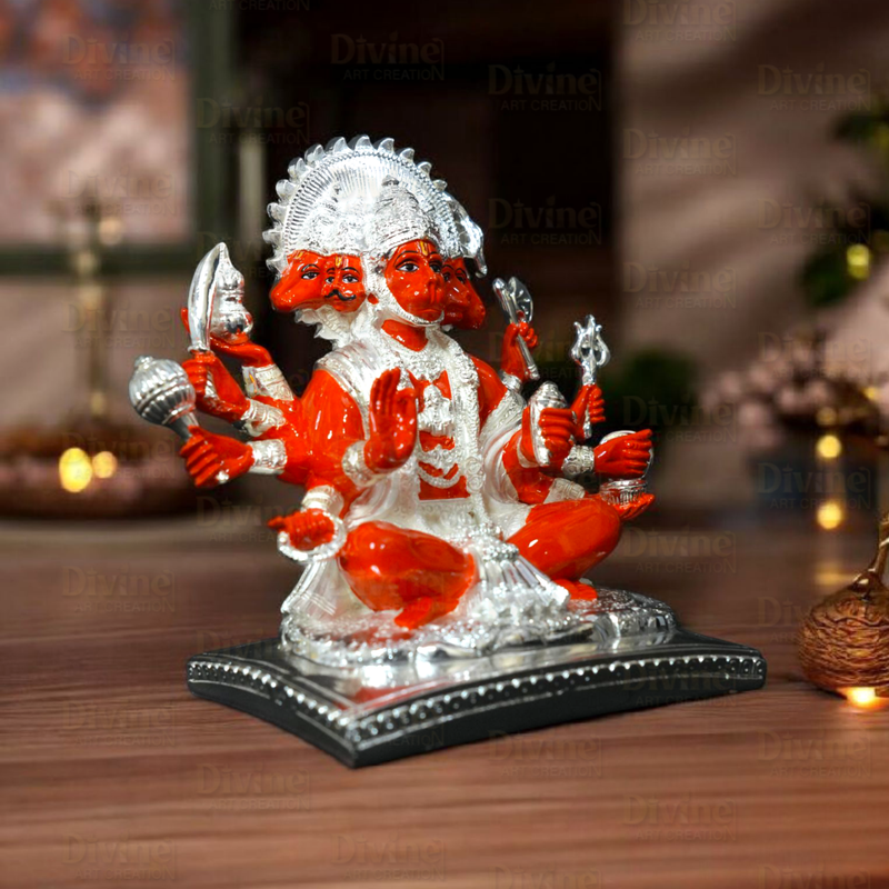 Sliver Plated Panchmukhi Hanuman - Divine Art Creation
