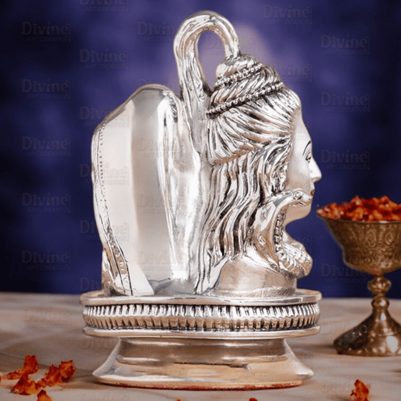 Silver Plated Shivling Idol with Shivji Family – Antique Embossed Finish