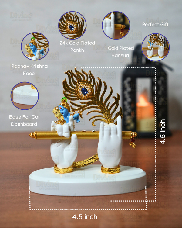 Krishna Hand with Peacock Feather & Bansuri – Symbolic Decor Idol - Divine Art Creation