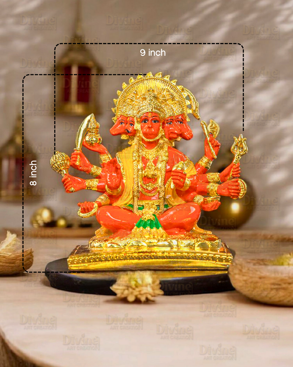 Gold Plated Panchmukhi Hanuman - Divine Art Creation