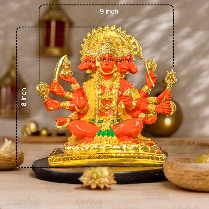 Gold Plated Panchmukhi Hanuman - Divine Art Creation