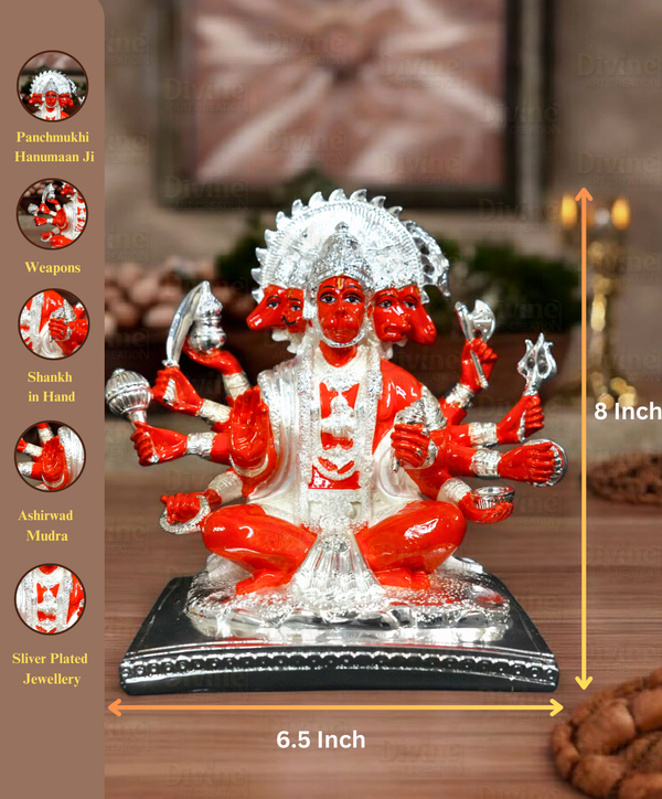 Sliver Plated Panchmukhi Hanuman - Divine Art Creation