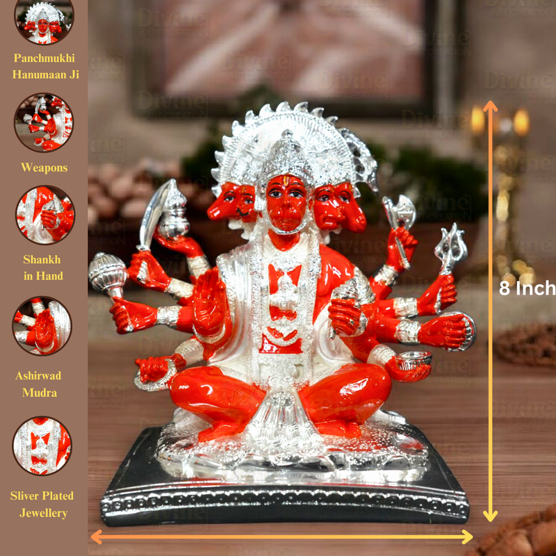 Sliver Plated Panchmukhi Hanuman - Divine Art Creation