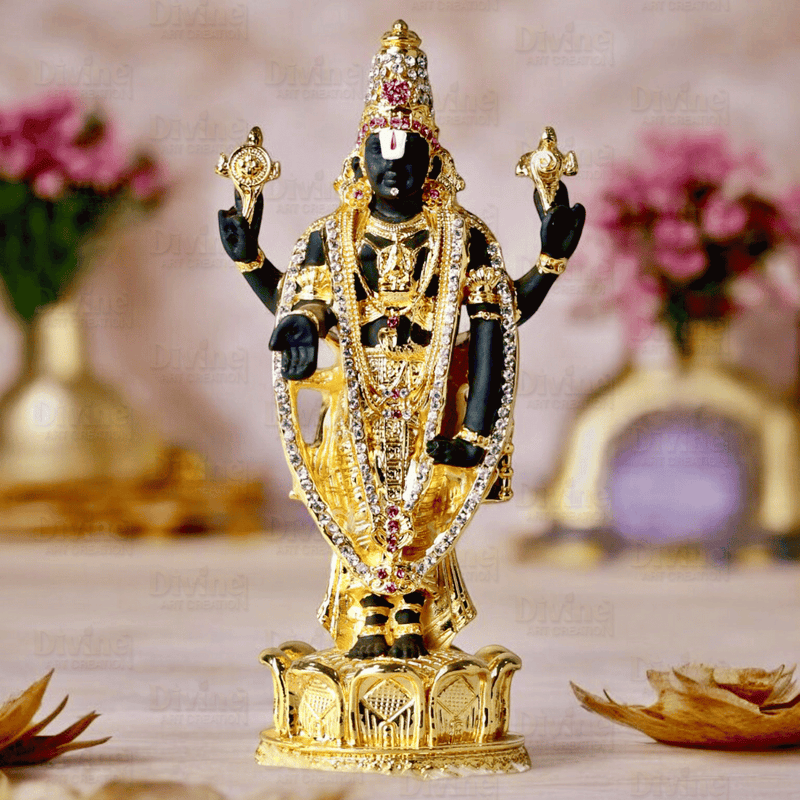 Gold Plated Tirupati Balaji Statue with Diamond Work