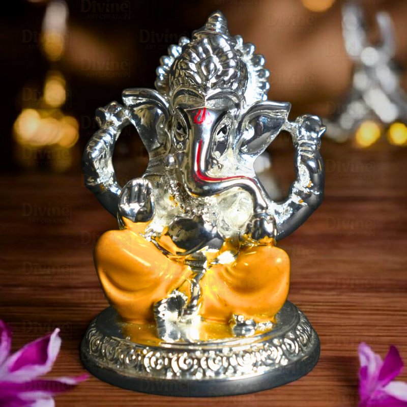 Silver and Yellow Plated Ganpati - Lord Ganesha Murti for Home & Gifting - Divine Art Creation