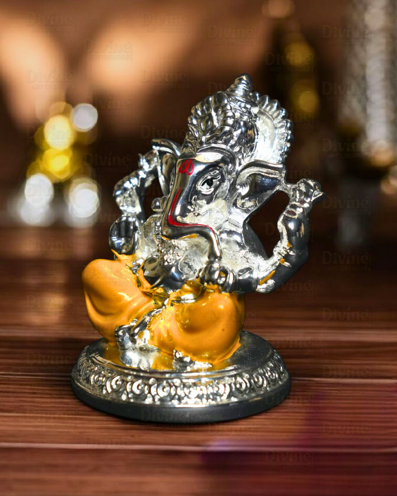 Silver and Yellow Plated Ganpati - Lord Ganesha Murti for Home & Gifting - Divine Art Creation