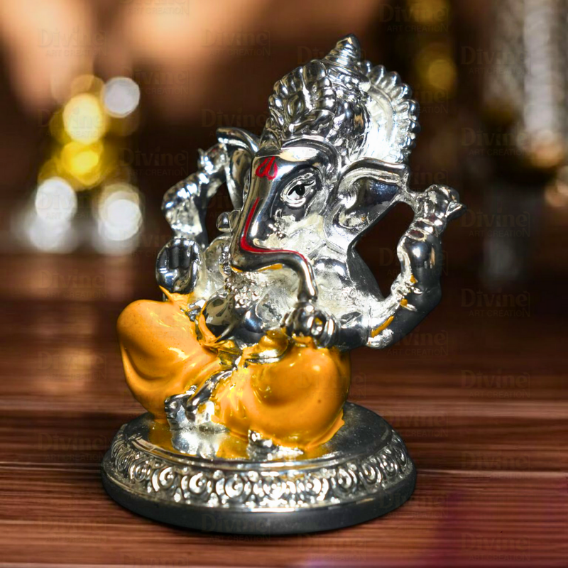 Silver and Yellow Plated Ganpati - Lord Ganesha Murti for Home & Gifting - Divine Art Creation