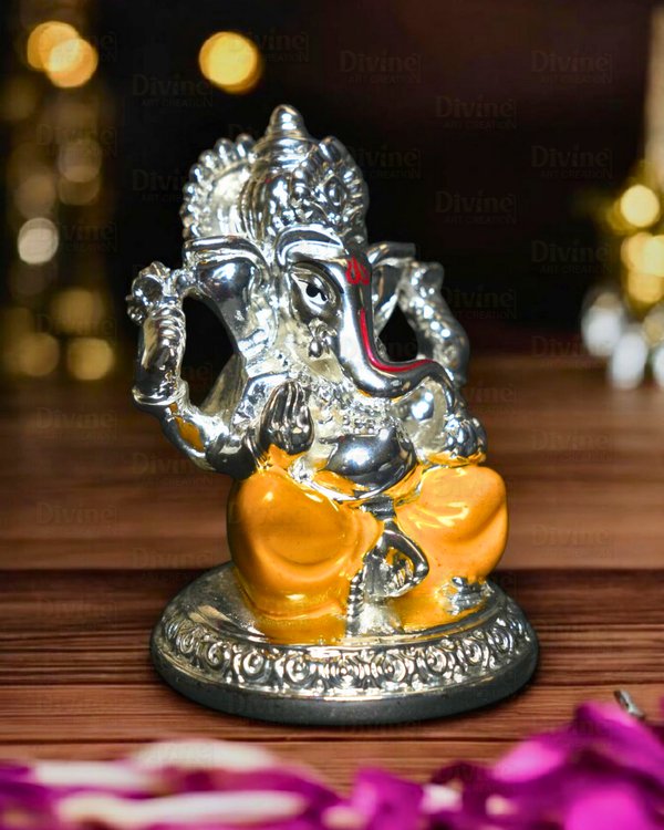Silver and Yellow Plated Ganpati - Lord Ganesha Murti for Home & Gifting - Divine Art Creation