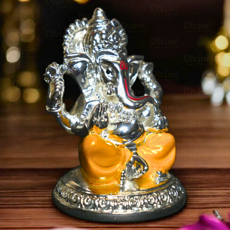 Silver and Yellow Plated Ganpati - Lord Ganesha Murti for Home & Gifting - Divine Art Creation