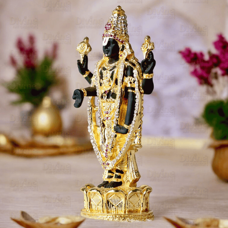 Gold Plated Tirupati Balaji Statue with Diamond Work