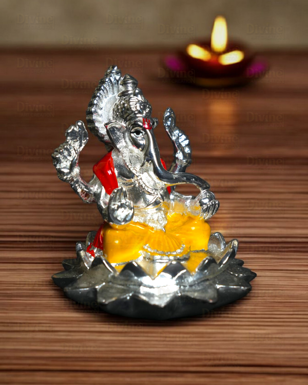 Silver & Color Plated Ganpati Idol – Lord Ganesha Murti for Home & Gifting - Divine Art Creation