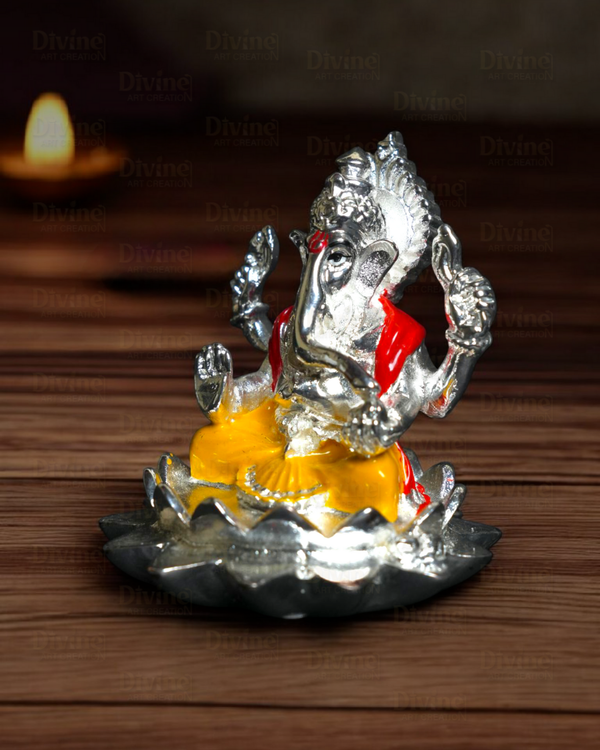 Silver & Color Plated Ganpati Idol – Lord Ganesha Murti for Home & Gifting - Divine Art Creation
